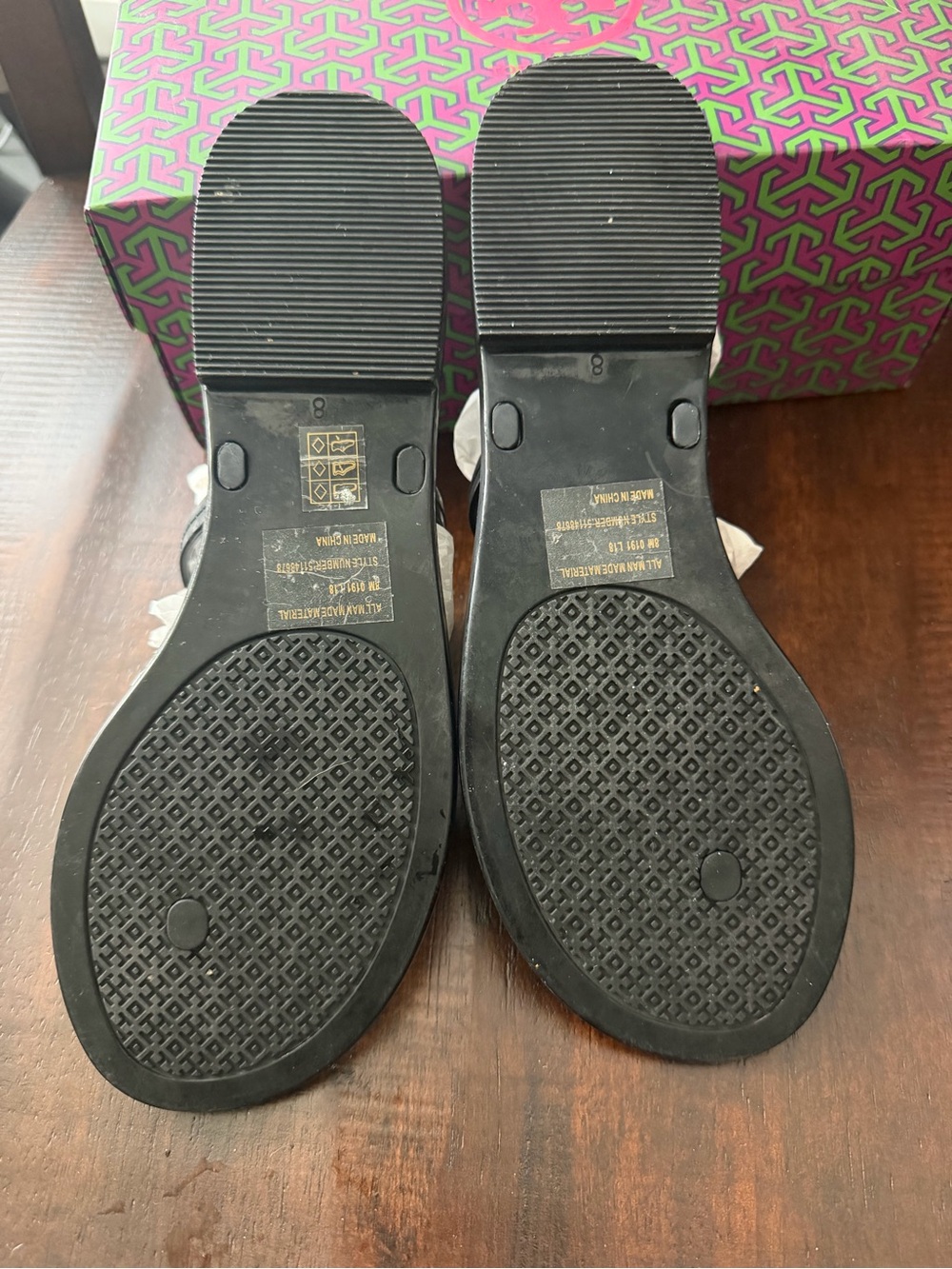 Tory Burch Black Jelly Thong Sandals with Gold Logo Medallion - Picture 3 of 3